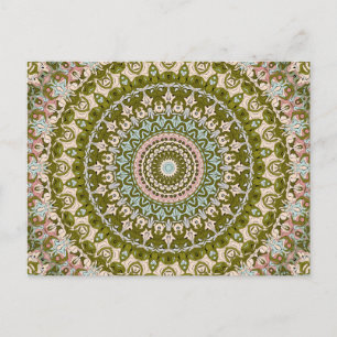 Olive Green and Pastel Mandala Pattern Postcard