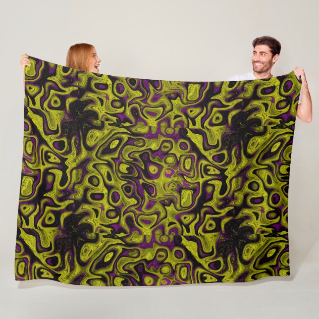 Olive Green and Purple Fire Stone Fleece Blanket (In Situ)
