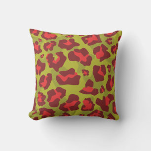 Olive green and red leopard print cushion
