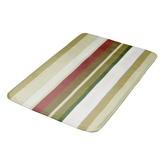 Olive, green and red Stripes Bath Mat (Angled)