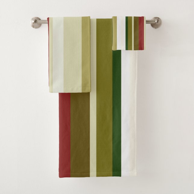 Olive, green and red Stripes Bath Towel Set (Insitu)