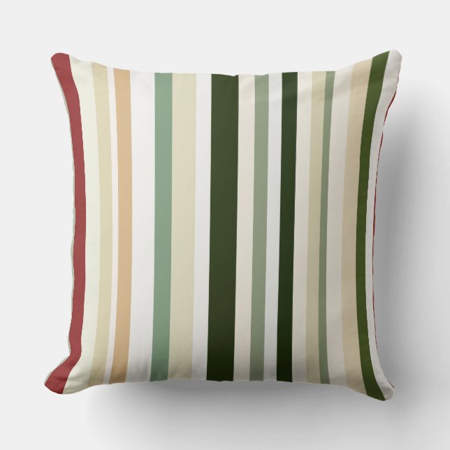 Olive, green and red Stripes Cushion (Front)