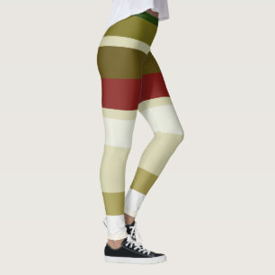 Olive, green and red Stripes Leggings