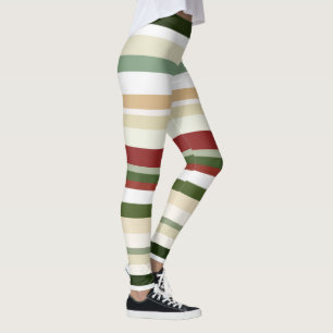 Olive, green and red Stripes Leggings