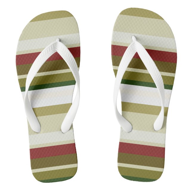 Olive, green and red Stripes Thongs (Footbed)