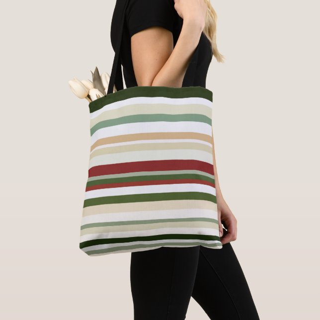 Olive, green and red Stripes Tote Bag (Close Up)
