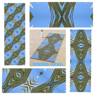 Olive Green and Sky Blue Palm Fronds Boho Chic Yoga Mat