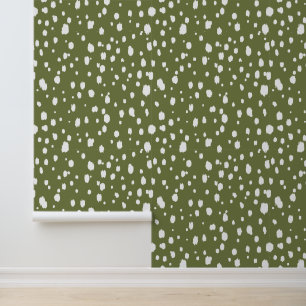 Olive Green and White Abstract Dots Wallpaper