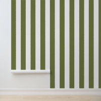 Olive Green and White Bold Vertical Stripes