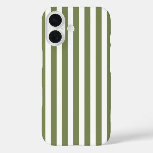 Olive green and white candy stripes iPhone 16 case