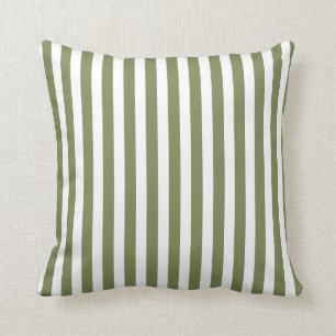 Olive green and white candy stripes cushion