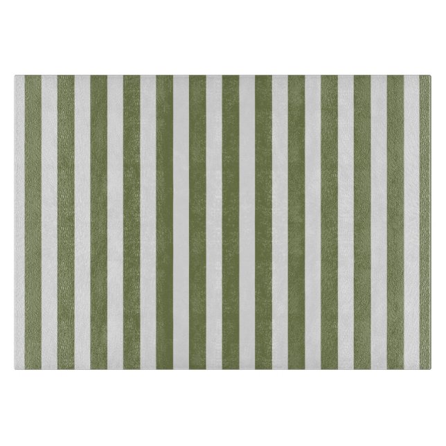 Olive green and white candy stripes cutting board (Front)
