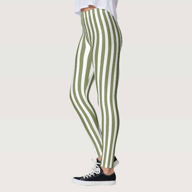 Olive green and white candy stripes leggings (Left)