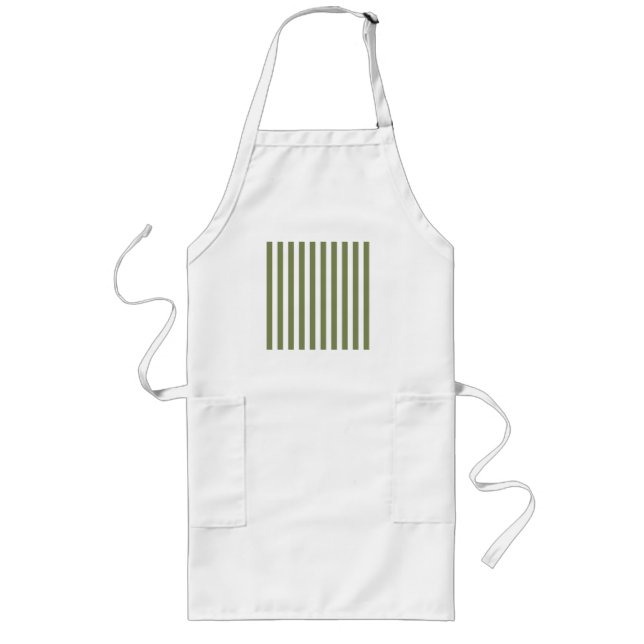 Olive green and white candy stripes long apron (Front)