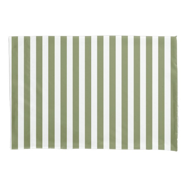 Olive green and white candy stripes pillowcase (Front)
