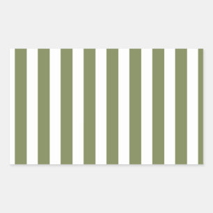 Olive green and white candy stripes rectangular sticker