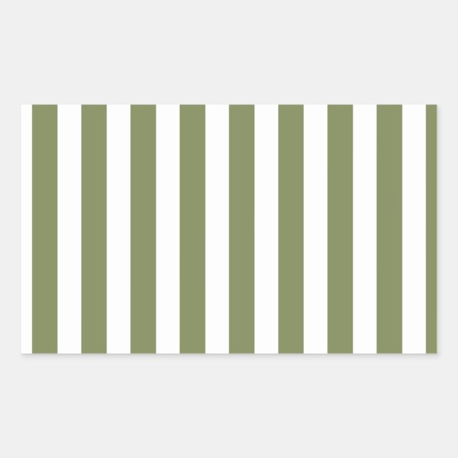 Olive green and white candy stripes rectangular sticker (Front)