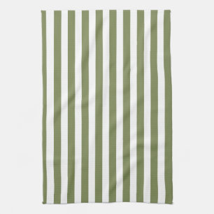 Olive green and white candy stripes tea towel