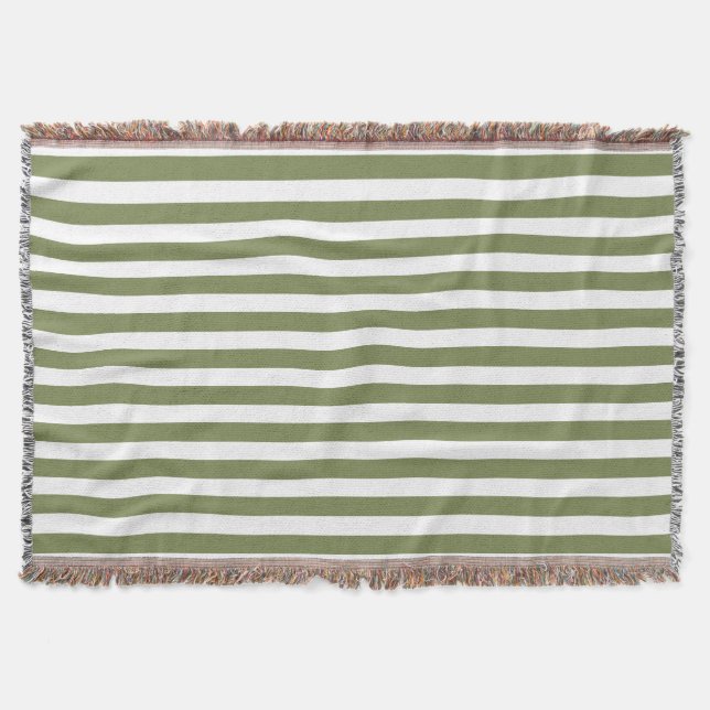 Olive green and white candy stripes throw blanket (Front)
