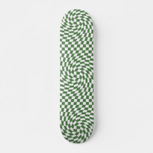 Olive Green and White chequered pattern wave Skateboard