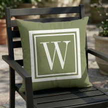 Olive Green and White Classic Square Monogram