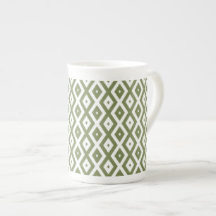 Olive green and white diamond pattern bone china mug