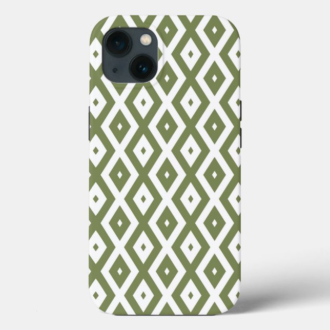 Olive green and white diamond pattern Case-Mate iP iPhone Case (Back)