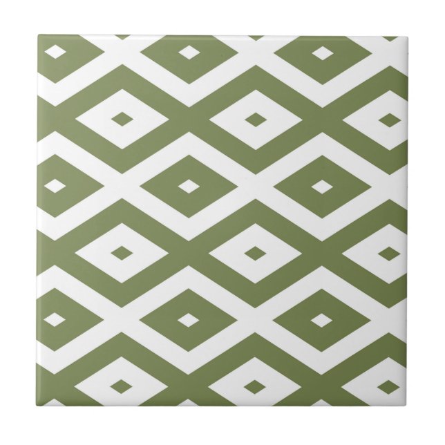 Olive green and white diamond pattern ceramic tile (Front)