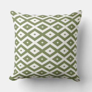 Olive green and white diamond pattern cushion