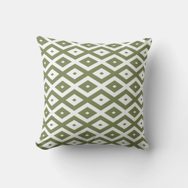 Olive green and white diamond pattern cushion (Front)
