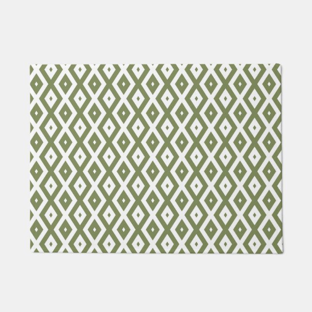 Olive green and white diamond pattern doormat (Front)
