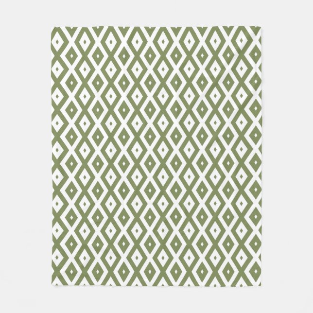 Olive green and white diamond pattern fleece blanket (Front)