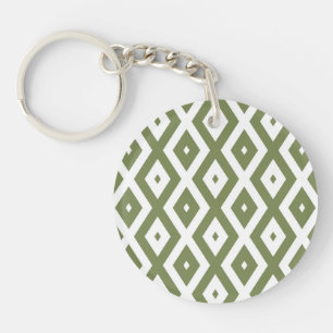 Olive green and white diamond pattern key ring