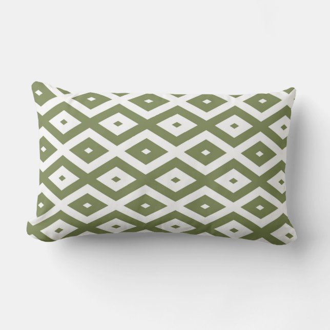Olive green and white diamond pattern lumbar cushion (Front)