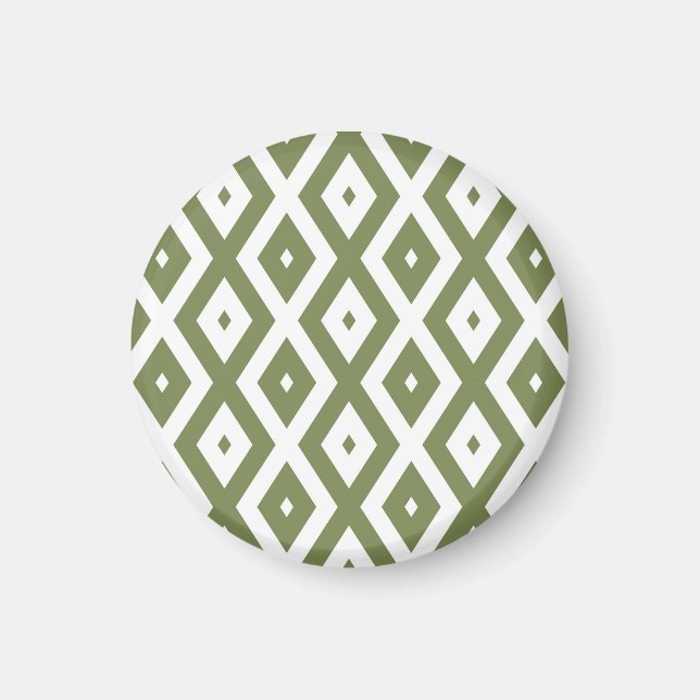 Olive green and white diamond pattern magnet (Front)