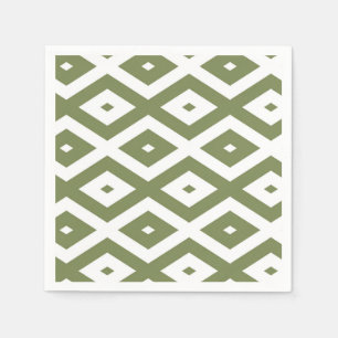 Olive green and white diamond pattern napkin