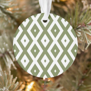 Olive green and white diamond pattern ornament