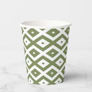 Olive green and white diamond pattern paper cups