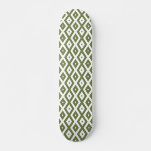 Olive green and white diamond pattern skateboard