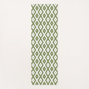 Olive green and white diamond pattern yoga mat