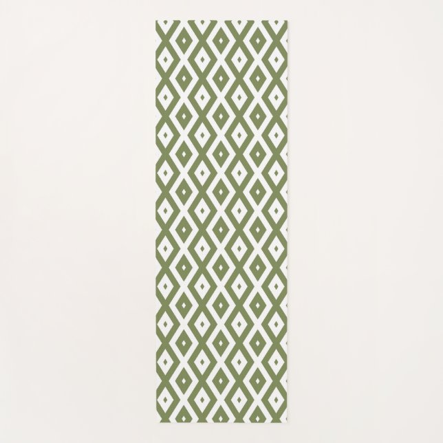 Olive green and white diamond pattern yoga mat (Front)