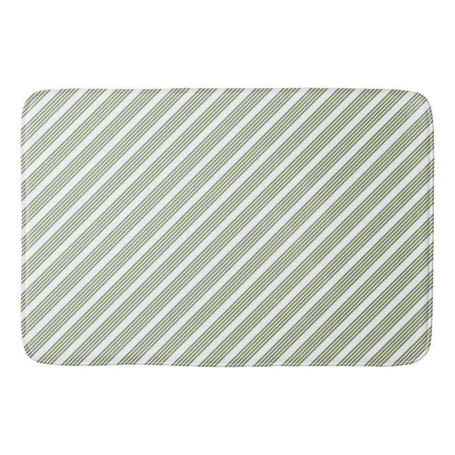 Olive green and white five stripe pattern bath mat (Front)