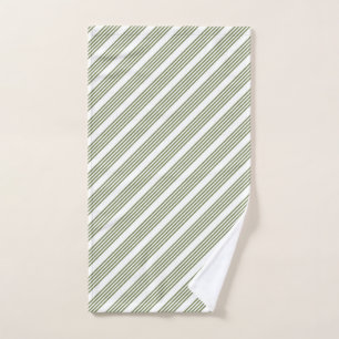 Olive green and white five stripe pattern hand towel