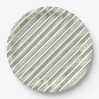 Olive green and white five stripe pattern paper plate