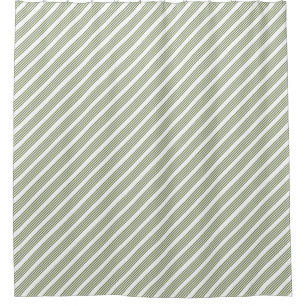Olive green and white five stripe pattern shower curtain