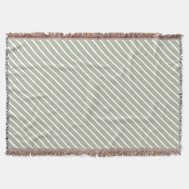 Olive green and white five stripe pattern throw blanket (Front)
