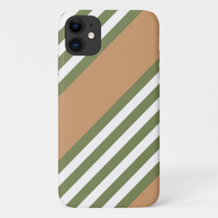 Olive green and white five stripe pattern with tan iPhone 11 case