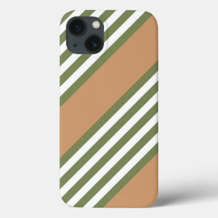 Olive green and white five stripe pattern with tan iPhone 13 case