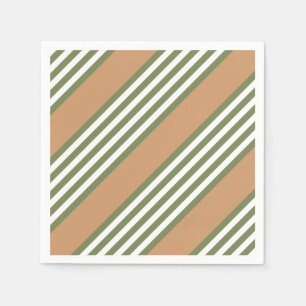 Olive green and white five stripe pattern with tan napkin