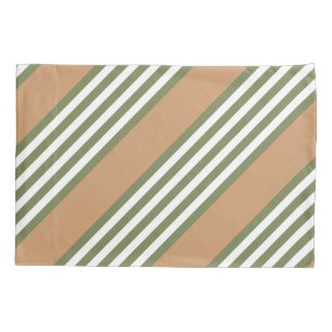 Olive green and white five stripe pattern with tan pillowcase